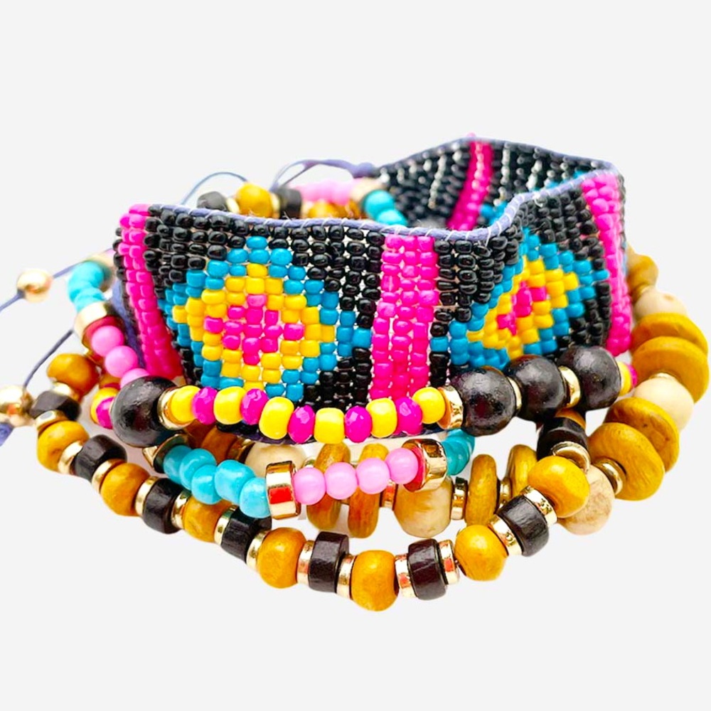 BOHO ARTISAN HANDCRAFTED MULTI LAYER NATURAL WOOD AND SEED BEAD BRACELET…